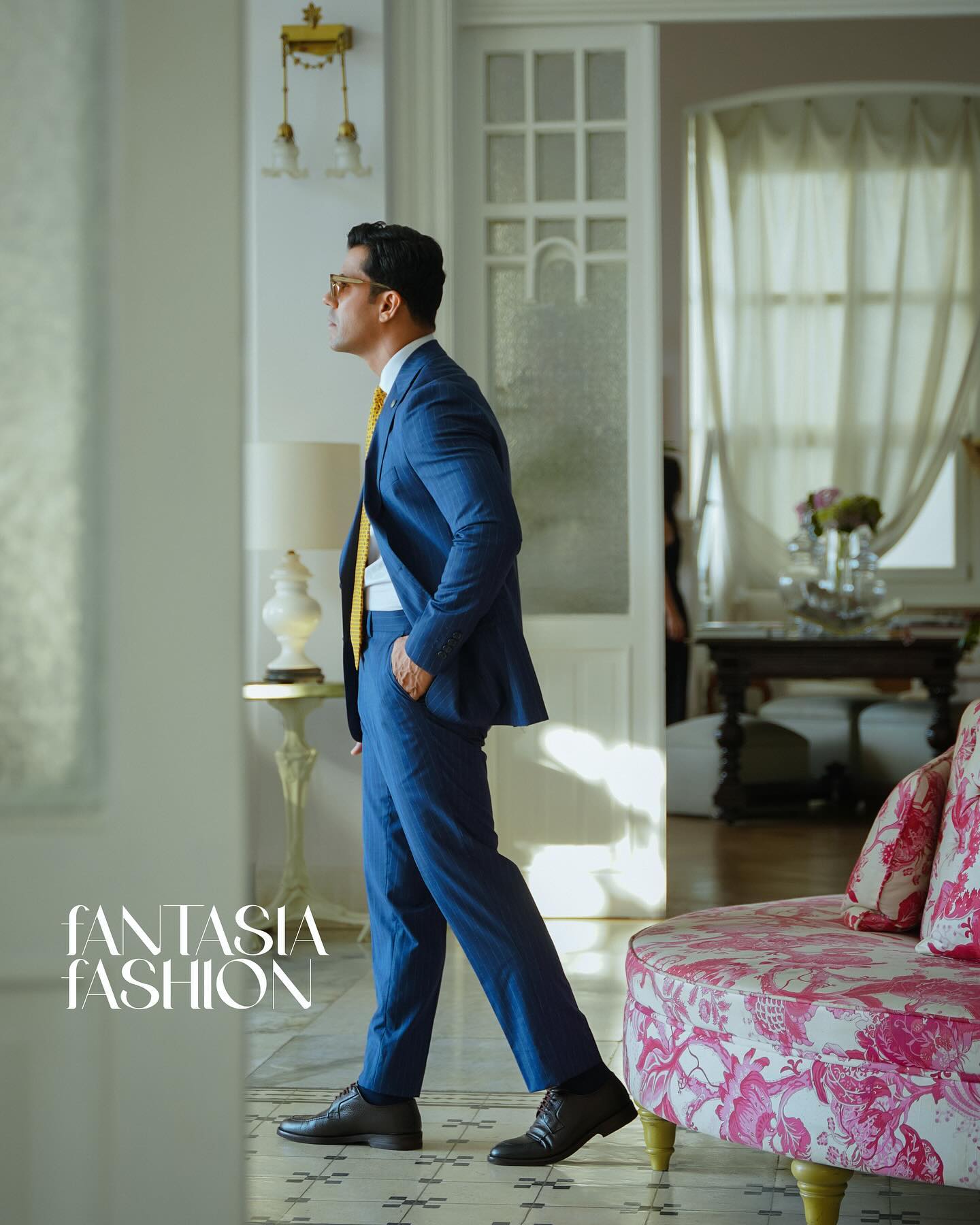 Royal Blue Tuxedo with White shirt and Golden Tie